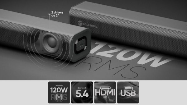 Barra de Som Goldentec 2.0 Canais Bluetooth - Imagem 7